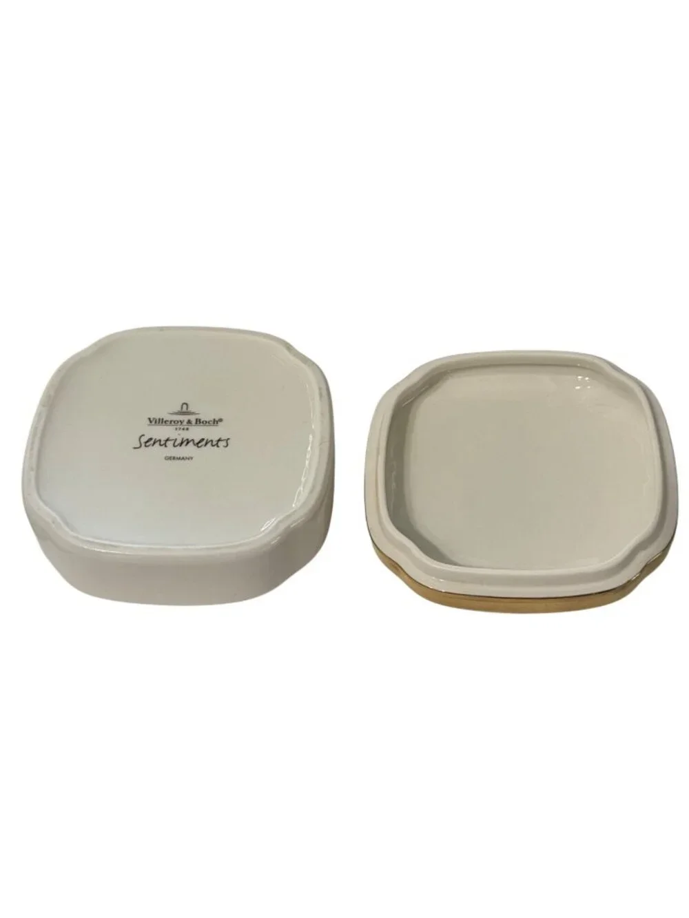 Villeroy & Boch Sentiments Porcelain Trinket Box Waterlily Design W/Gold Germany - Picture 3 of 7
